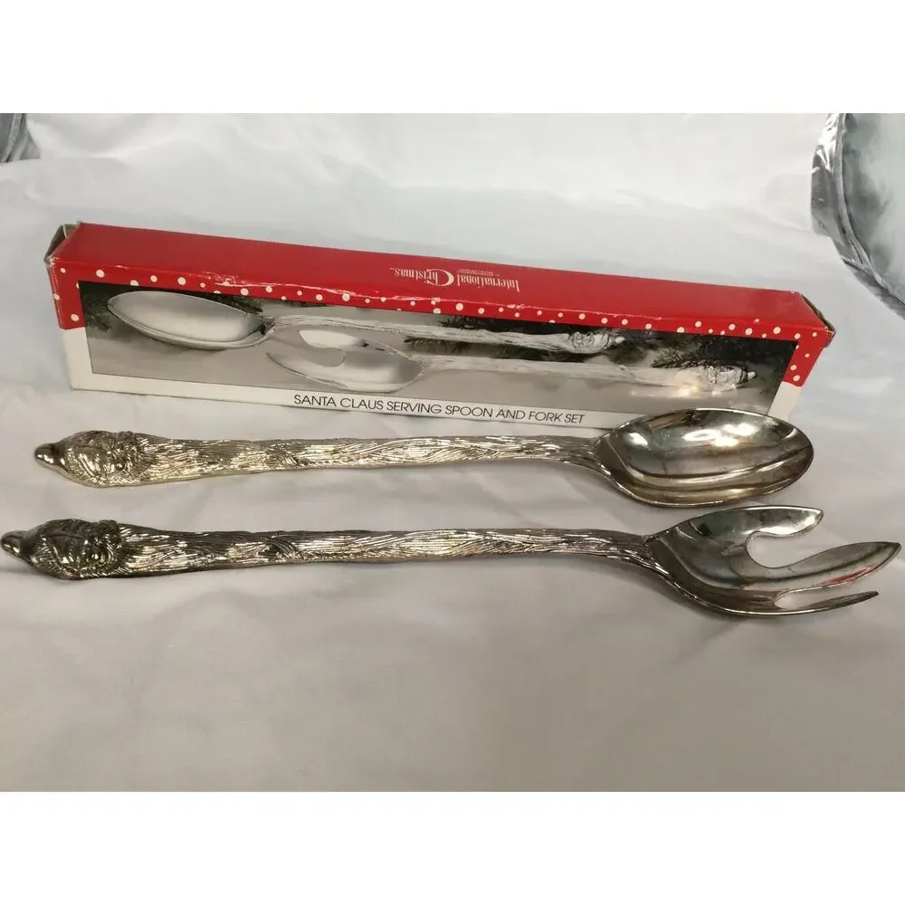 International Silver Co. Christmas Santa Claus Serving Spoon & Fork Set